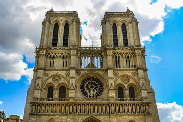 Fototapeta na wymiar Old facade of Notre Dame Cathedral in Paris before the fire.
