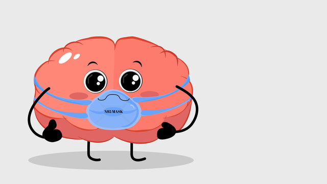 Best cute brain character wearing mask illustration covid vector image medical