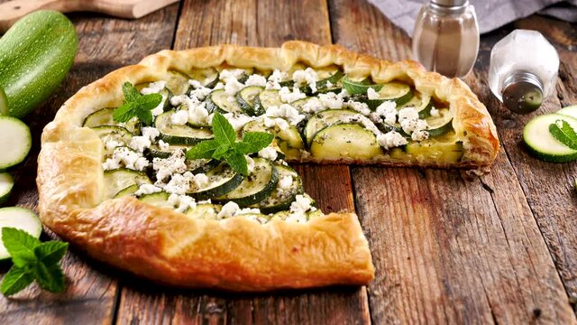 zucchini tart with feta cheese and mint
