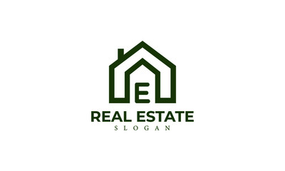 Alphabet E Real Estate Monogram Vector Logo Design, Letter E House Icon Template