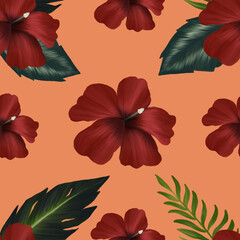 Botanic seamless pattern, Hawaii design for shirt and room backdrop, illustration art, fabric batik, flower graphic, summer fashion, hibiscus, tropical design