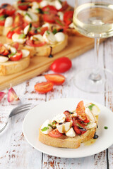 Italian bruschetta with tomatoes and mozzarella