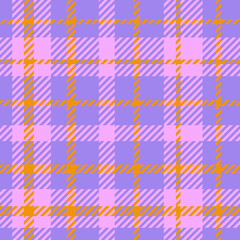 Seamless vector pattern in orange and lavender  buffalo plaid.Autumn classic linen print.Designs for fabric,textiles,social media,clothing,web,wrapping paper,packaging,scrapbooking,wallpaper
