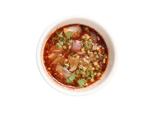 Thai dipping spicy sauce for barbecue (chicken,beef,pork) on white background