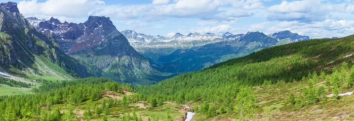 A summer day in the mountains and the nature of the alps of the natural Parcon alpe veglia - devero, near the town of Baceno, Italy - July 2021.