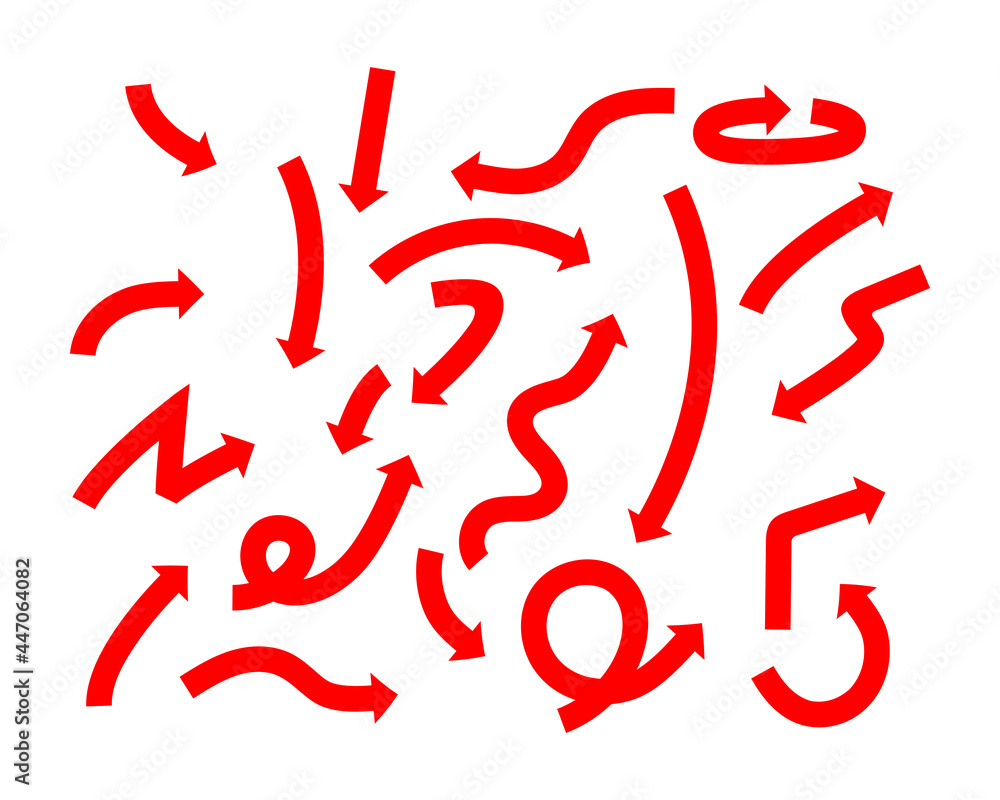 Poster red arrow icon indicating different direction. a set icons isolated on a white background for websit