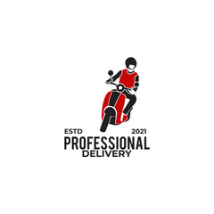 Delivery man with motorcycle logo design template