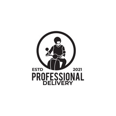 Delivery man with motorcycle logo design template