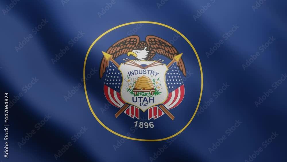 Aufkleber 3d realistic flag of the state utah is fluttering in the breeze background. 4k animated video clip t