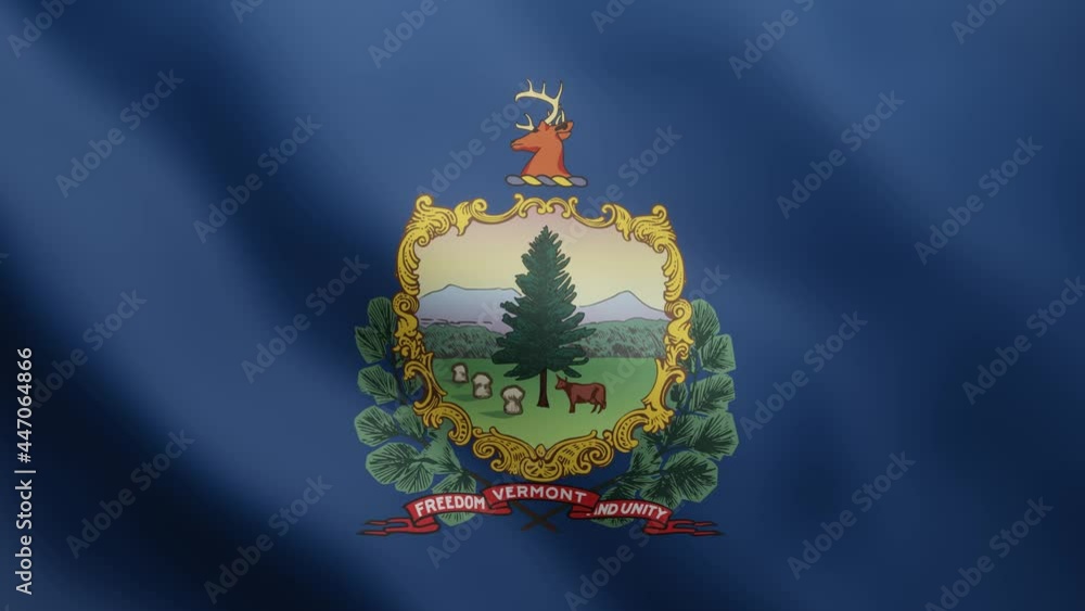 Poster 3d flag of state vermont fluttering in the breeze background. 4k animated seamless loop video clip i