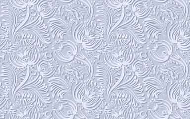 Floral seamless line pattern. Vector elegante background with tender brush elements