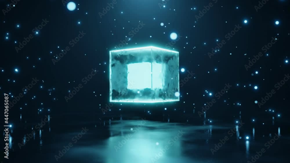 Poster abstract futuristic alien glowing neon cube background 3d rendering