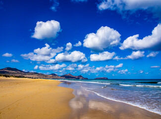 Sand beach and blue sky on Porto Santo island
