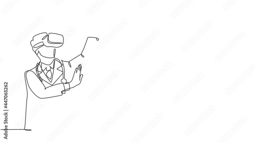 Aufkleber animated self drawing of one continuous line draw young manager pointing finger at top hill while pl