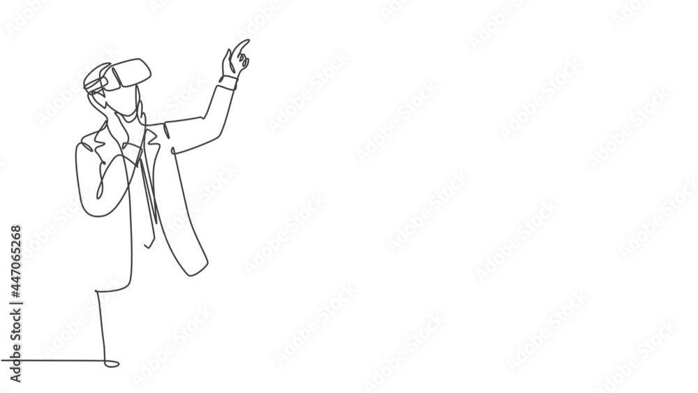 Aufkleber self drawing animation of single line draw businessman thinking watching visual simulation on virtua