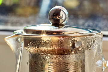 misted teapot close-up