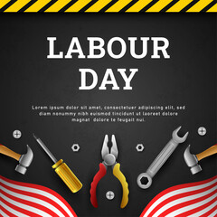 Naklejka premium Happy Labour Day Background with Yellow Stripe and Tools