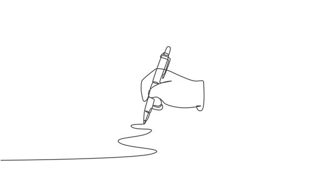 Animated self drawing of single continuous line draw hand gesture drawn straight zig zag line. Write long zigzag streak with pen on notepad concept. Full length one line animation illustration.