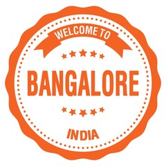 WELCOME TO BANGALORE - INDIA, words written on orange stamp
