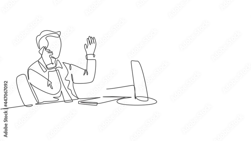 Aufkleber animated self drawing of continuous line draw startup founder watch company growth report while rece