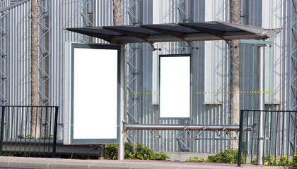 billboard in industrial area of the city, with metal background