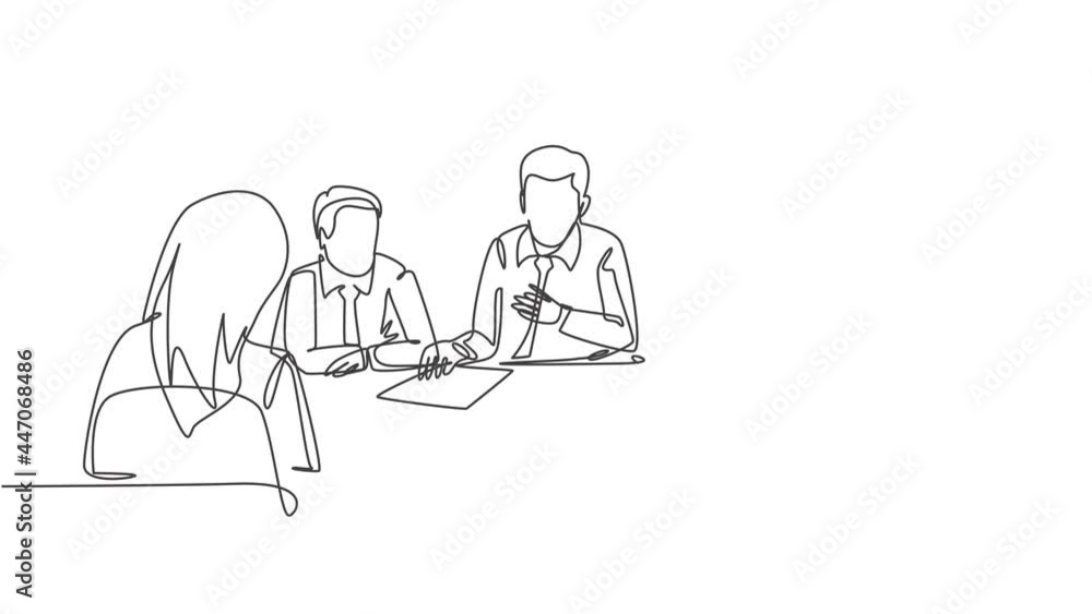 Poster animated self drawing of one continuous line draw manager giving instruction to raise product sales 