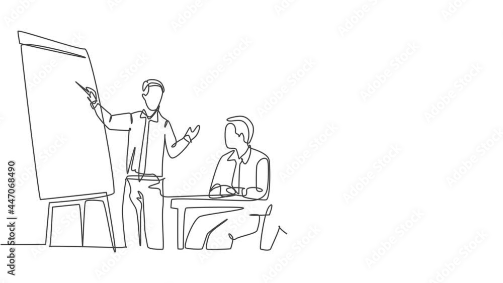 Poster animated self drawing of one continuous line draw trainer teaching lifeskill and interpersonal skill