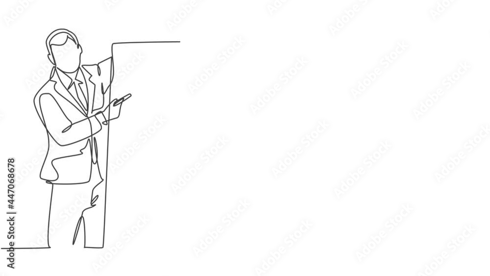 Poster animated self drawing of single continuous line draw business coach teaching strategy to increase sa