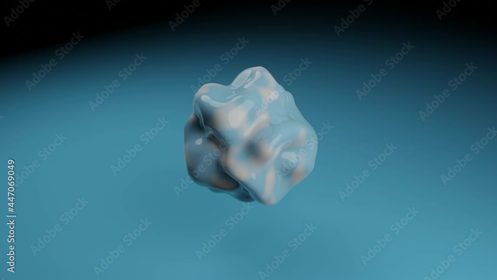Poster Abstract fluid morphing 3D object shape on a light blue background. 3D rendered creative animated object