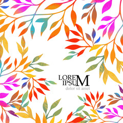 Background frame with colorful twigs. Mixed media. Vector illustration