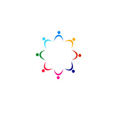 COLORFUL PEOPLE CIRCLE, PEOPLE TOGETHER SIGN, SYMBOL, ART, LOGO ISOLATED ON WHITE