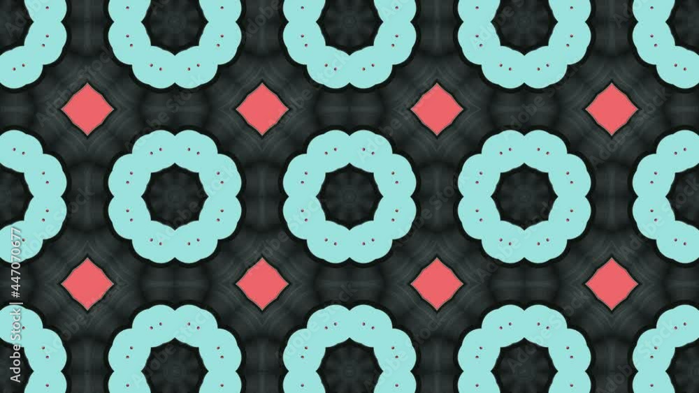 Poster Symmetrical pattern with a simple design. Seamless loop motion graphic of an abstract pattern on a coral background