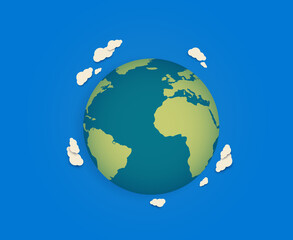 Fototapeta premium Earth globes. Cartoon planet Earth with clouds around a planet. Vector isolated on white background
