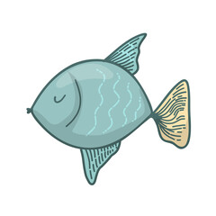 Vector doodle fish icon. Logo design template. Cute hand drawn childish linear illustration for print, web