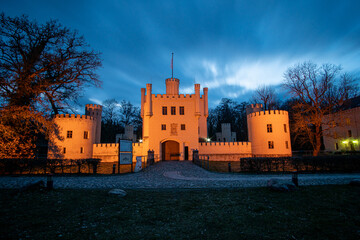 Scenic view of a castle in Saxony-Anhalt, Germany during nighttime