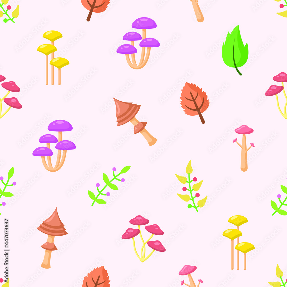 Aufkleber seamless pattern abstract elements mushrooms leaves leaf forest vector design style background illus