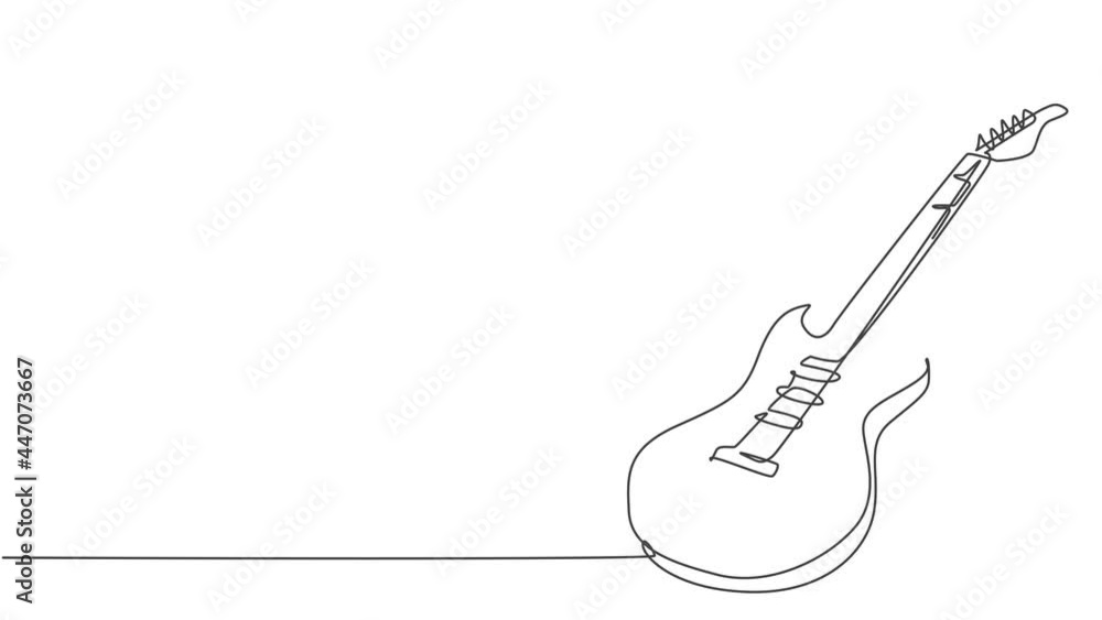 Aufkleber animated self drawing of single continuous line draw electric guitar. stringed music instruments con