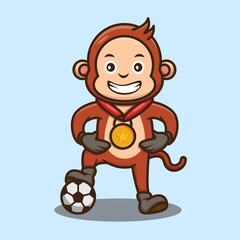 Cute Monkey Win Playing Football Design