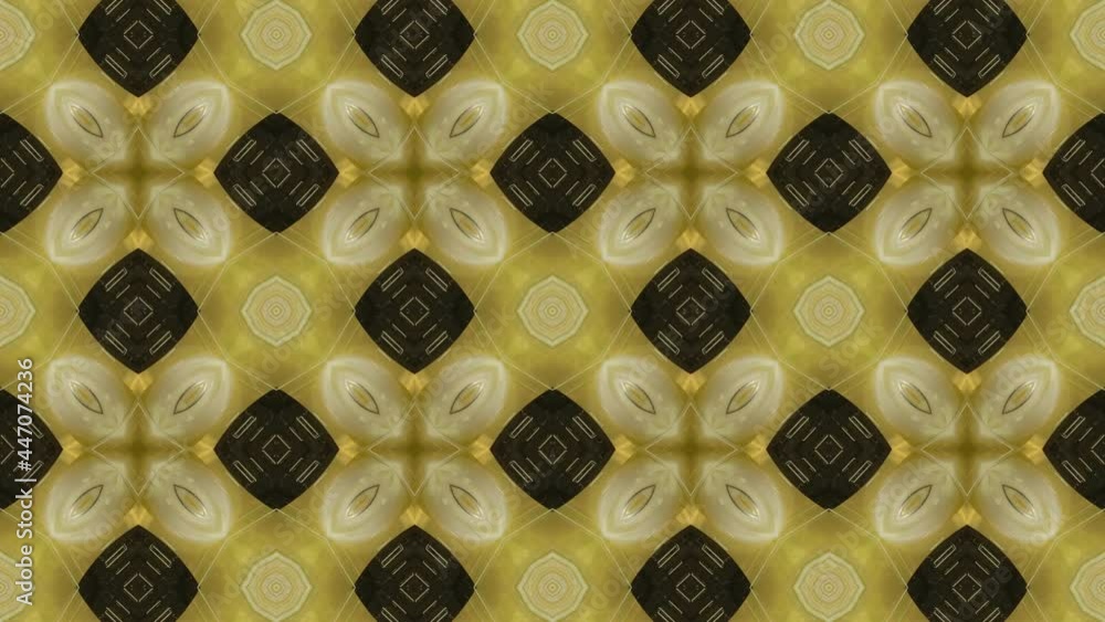 Poster abstract mosaic animation on a yellow background. seamless loop motion graphic with symmetrical patt