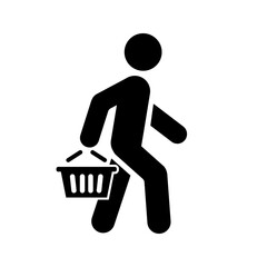 Walking man with shopping basket icon People in motion active lifestyle sign