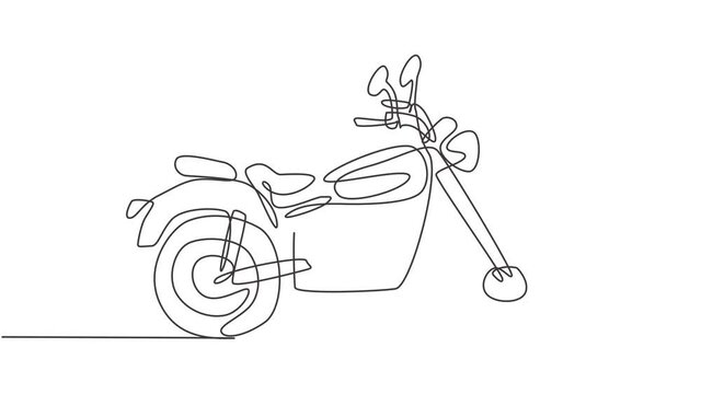 Animated self drawing of single continuous line draw old classic vintage motorcycle symbol. Retro motorbike transportation concept. Full length one line animation illustration.