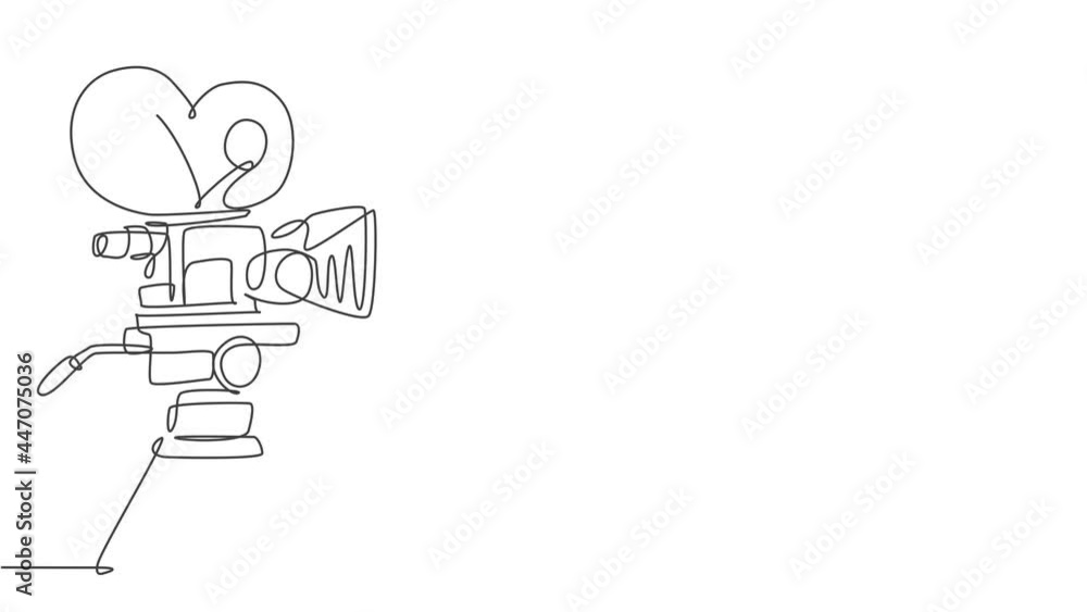 Poster animated self drawing of single continuous line draw retro old classic video recorder. vintage analo