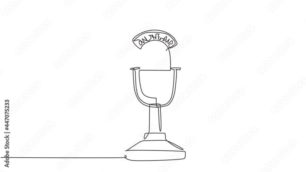 Wall mural Self drawing animation of one single line draw retro old classic radio microphone for broadcasting. Vintage loudspeaker announcer item concept continuous line draw. Full length animated illustration. - Wall murals