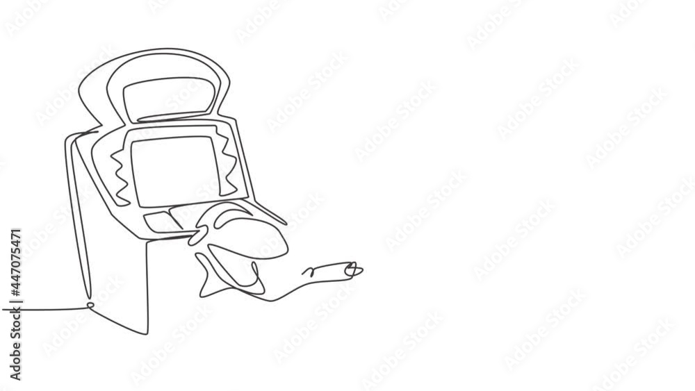 Poster animated self drawing of one continuous line draw retro old classic motorcycle racing video game mac
