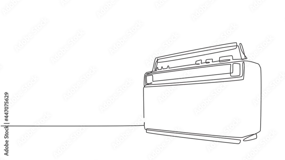 Poster animated self drawing of one continuous line draw retro old fashioned analog radio tape. classic vin