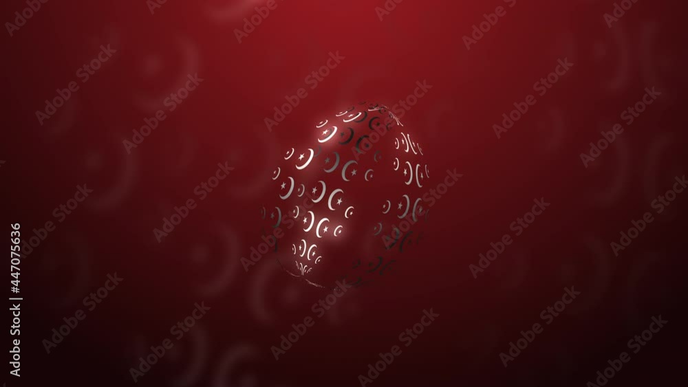 Aufkleber in a dark area, an abstract sphere with illuminating emblems of star and crescent. light elements mo