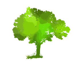 green tree object. Mixed media. Vector illustration
