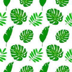 Fototapeta na wymiar tropical palm leaves forest leaves seamless vector floral background
