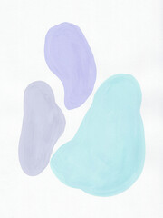 Abstract handmade gouache background in mint, lilac and grey colors on the white background. The texture of watercolor paper. Picturesque paint strokes