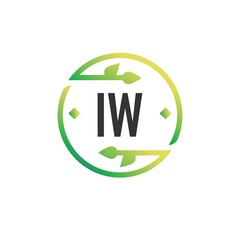 Initial Letter IW Nature Logo Design Template. Green Eco template logo - obrazy, fototapety, plakaty